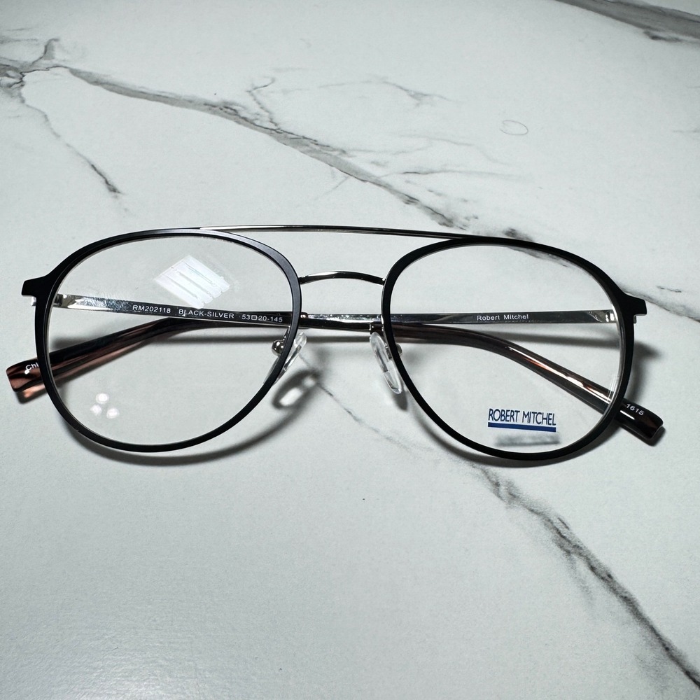 Robert Mitchel RM202118 Black Silver Aviator Double Bridge Eyeglass's 53-20-145